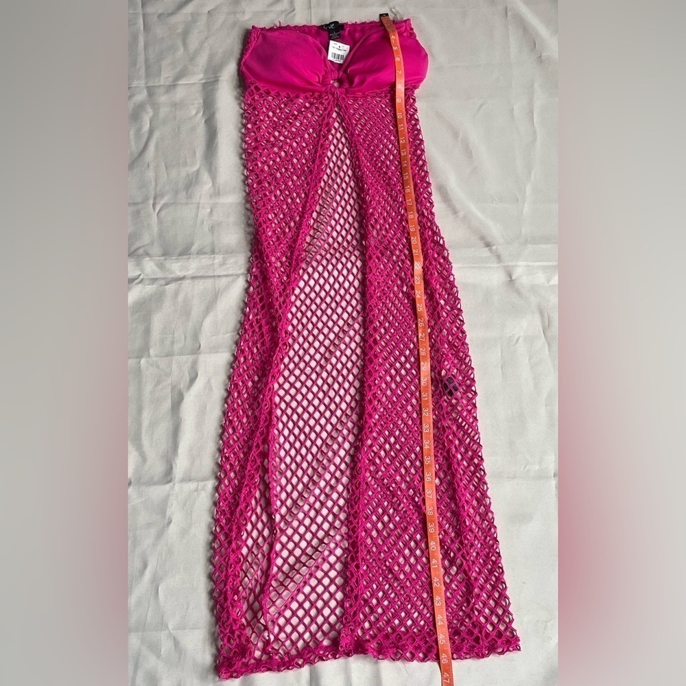 Vibrant Pink Mesh Open Front Swim Cover-Up Dress - Picture 4 of 9